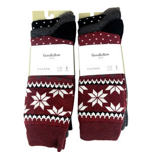 Men's Crew Socks 6 Pairs Size 7-12 Graphic Christmas Socks Red Black Goodfellow